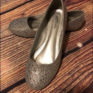 Silver sparkly Hot Cake flats